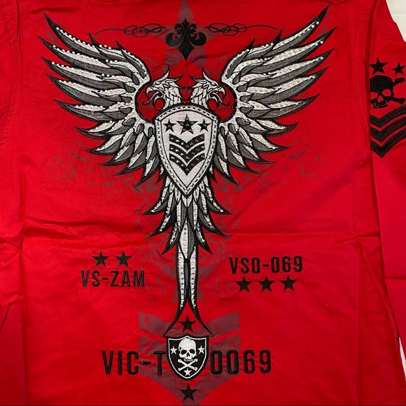 Victorious Men’s Embroidered Button Down Shirt with Rhinestones Size S Red - Picture 4 of 9